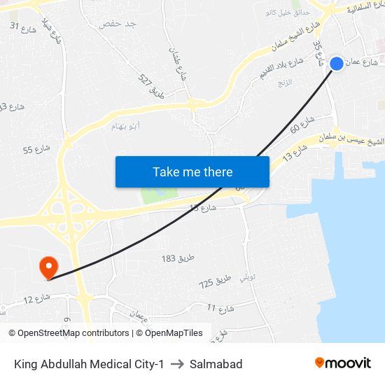 King Abdullah Medical City-1 to Salmabad map