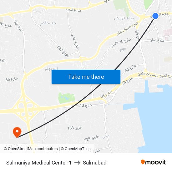 Salmaniya Medical Center-1 to Salmabad map