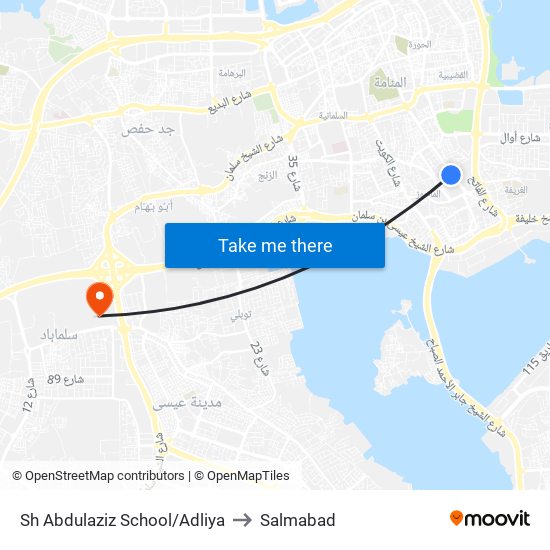 Sh Abdulaziz School/Adliya to Salmabad map