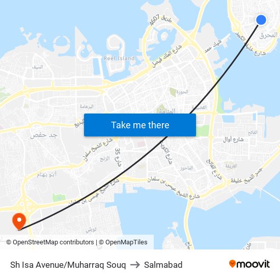 Sh Isa Avenue/Muharraq Souq to Salmabad map