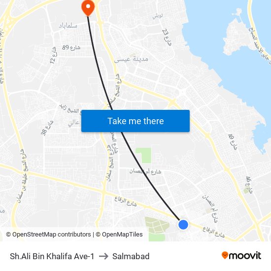 Sh.Ali Bin Khalifa Ave-1 to Salmabad map