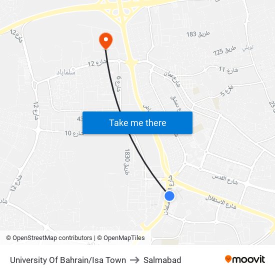 University Of Bahrain/Isa Town to Salmabad map
