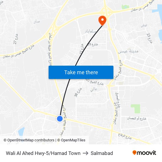 Wali Al Ahed Hwy-5/Hamad Town to Salmabad map
