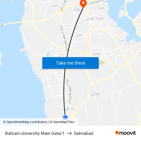 Bahrain University Main Gate/1 to Salmabad map