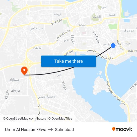 Umm Al Hassam/Ewa to Salmabad map