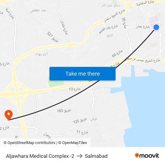 Aljawhara Medical Complex -2 to Salmabad map