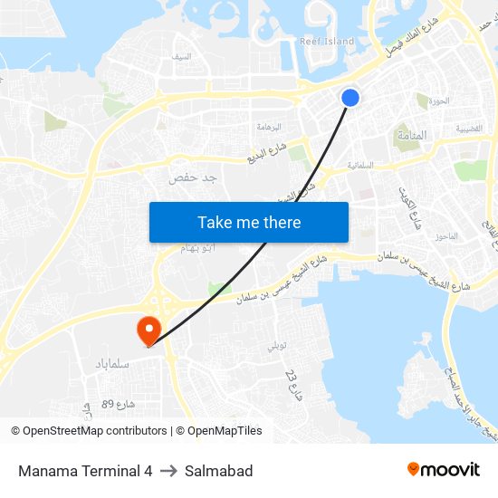 Manama Terminal 4 to Salmabad map