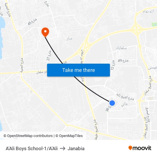 A'Ali Boys School-1/A'Ali to Janabia map