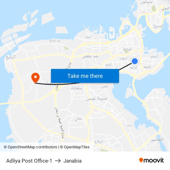 Adliya Post Office-1 to Janabia map