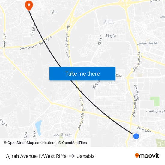Ajirah Avenue-1/West Riffa to Janabia map