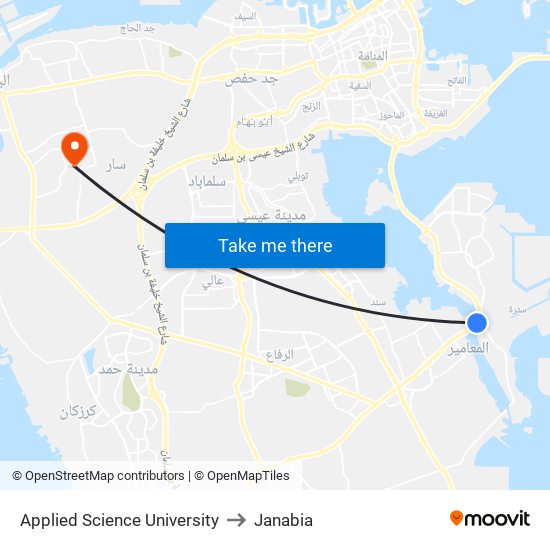 Applied Science University to Janabia map