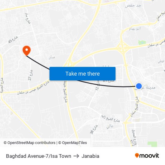 Baghdad Avenue-7/Isa Town to Janabia map