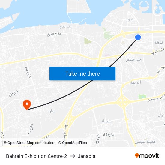 Bahrain Exhibition Centre-2 to Janabia map