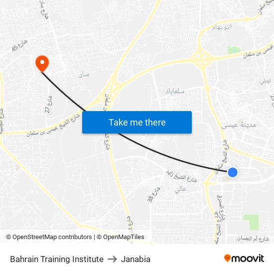 Bahrain Training Institute to Janabia map