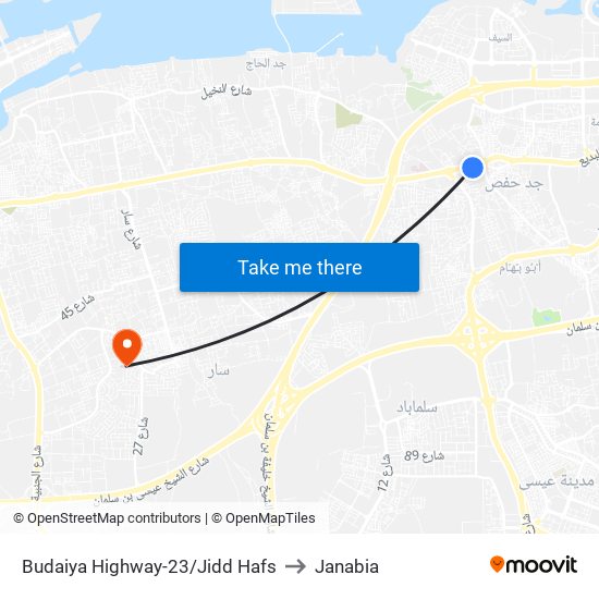 Budaiya Highway-23/Jidd Hafs to Janabia map