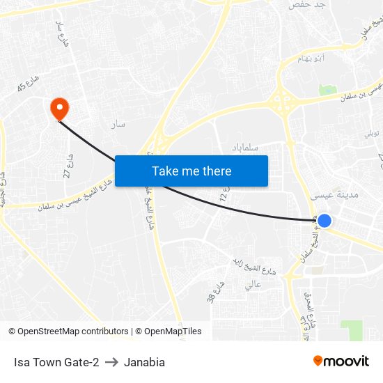 Isa Town Gate-2 to Janabia map