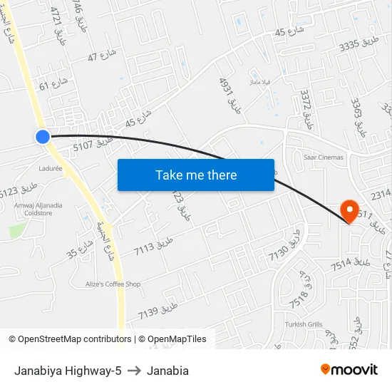 Janabiya Highway-5 to Janabia map
