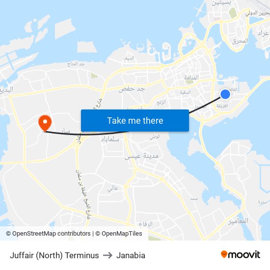 Juffair (North) Terminus to Janabia map