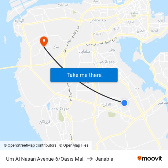 Um Al Nasan Avenue-6/Oasis Mall to Janabia map
