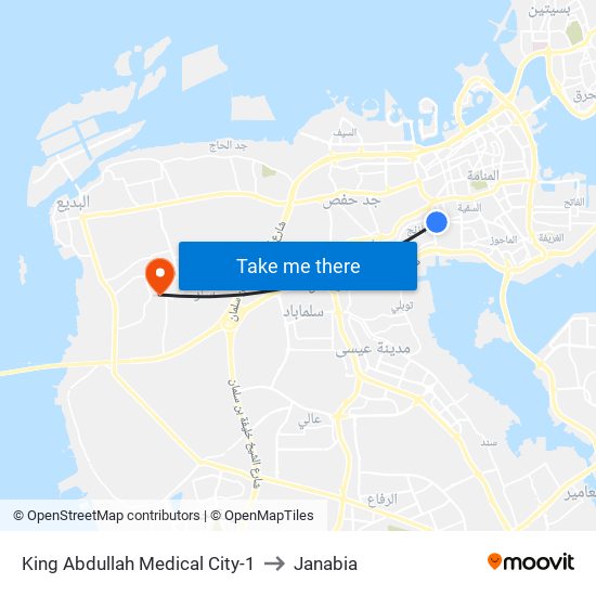 King Abdullah Medical City-1 to Janabia map