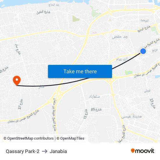 Qassary Park-2 to Janabia map