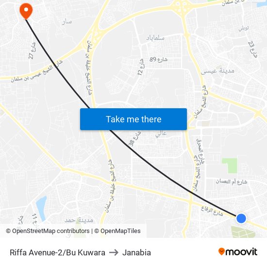 Riffa Avenue-2/Bu Kuwara to Janabia map