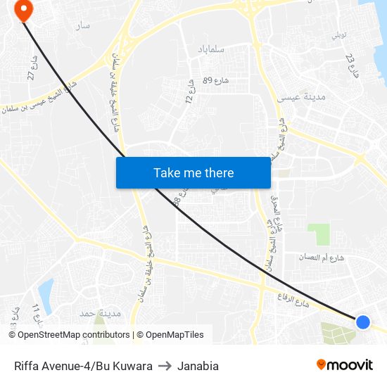 Riffa Avenue-4/Bu Kuwara to Janabia map