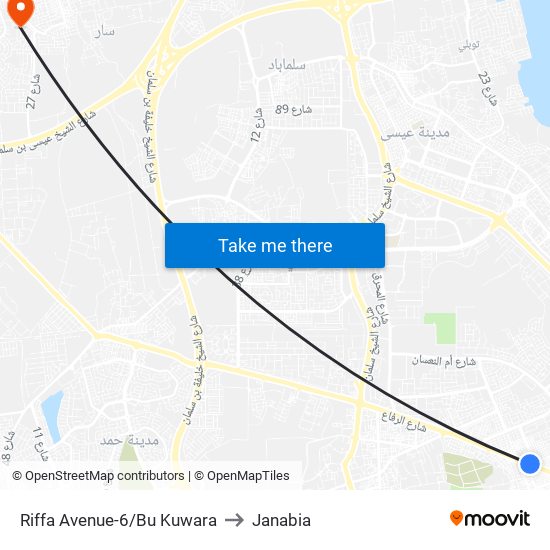 Riffa Avenue-6/Bu Kuwara to Janabia map
