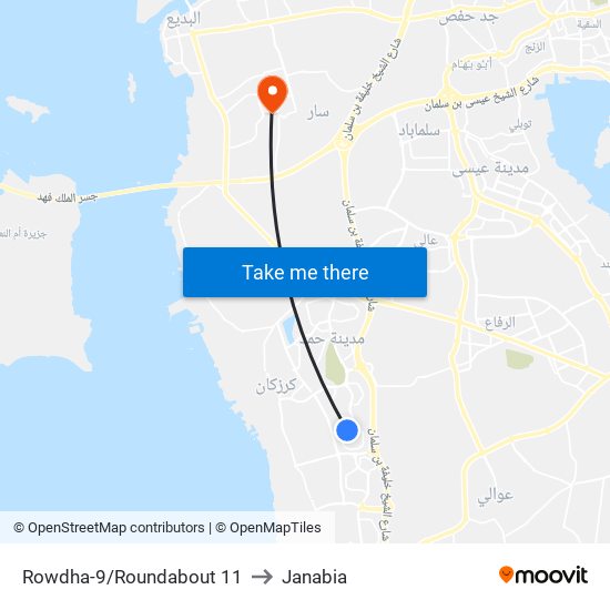 Rowdha-9/Roundabout 11 to Janabia map