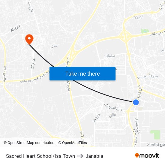 Sacred Heart School/Isa Town to Janabia map