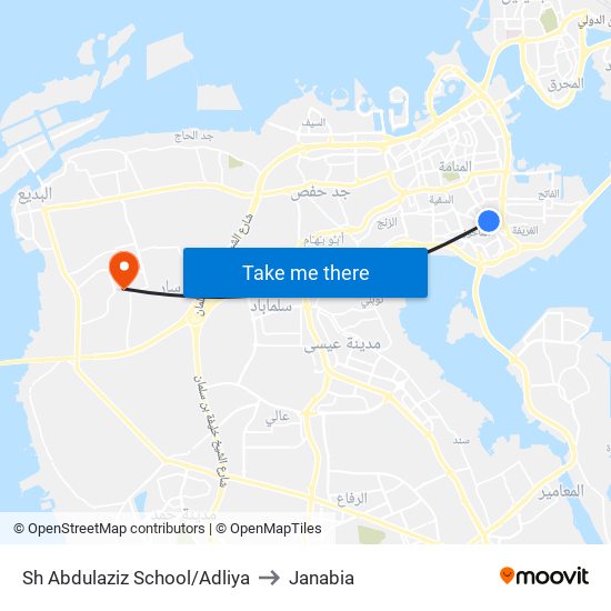 Sh Abdulaziz School/Adliya to Janabia map