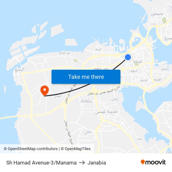 Sh Hamad Avenue-3/Manama to Janabia map