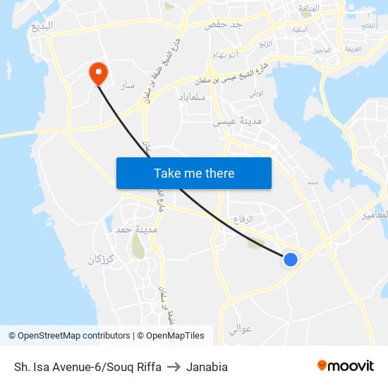 Sh. Isa Avenue-6/Souq Riffa to Janabia map