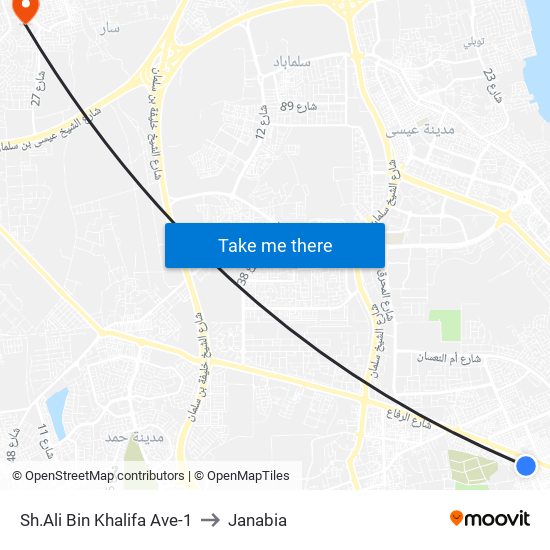 Sh.Ali Bin Khalifa Ave-1 to Janabia map