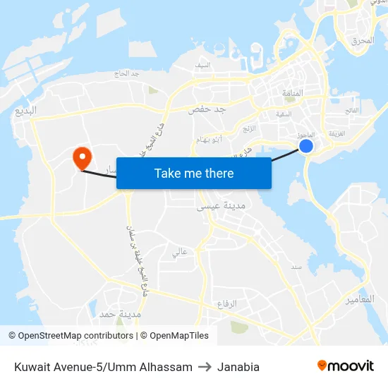Kuwait Avenue-5/Umm Alhassam to Janabia map