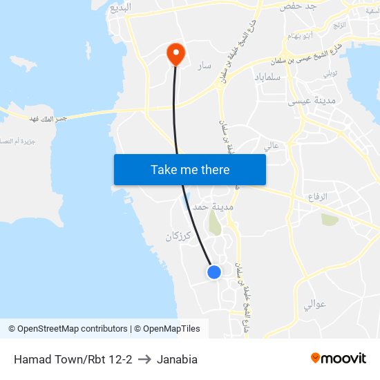 Hamad Town/Rbt 12-2 to Janabia map