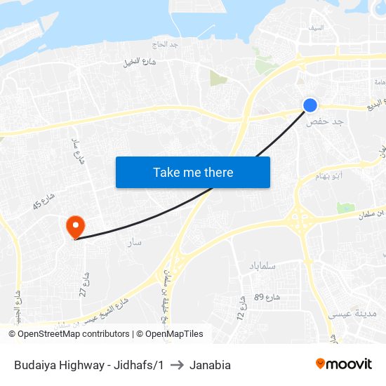 Budaiya Highway - Jidhafs/1 to Janabia map