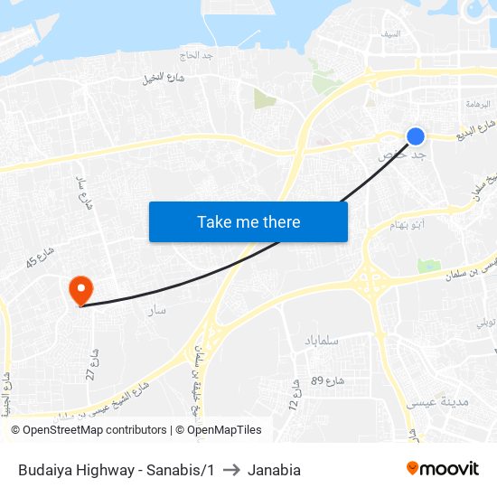 Budaiya Highway - Sanabis/1 to Janabia map