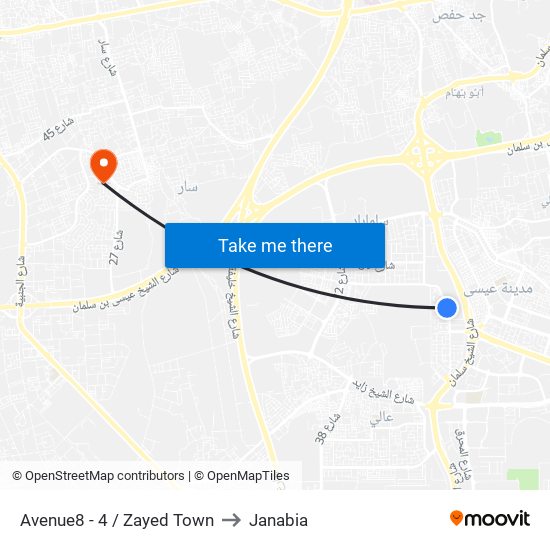 Avenue8 - 4 / Zayed Town to Janabia map