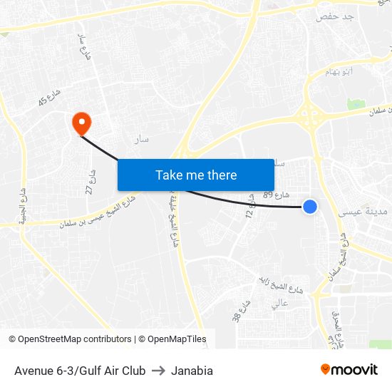 Avenue 6-3/Gulf Air Club to Janabia map