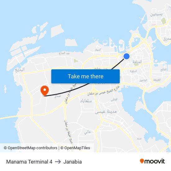 Manama Terminal 4 to Janabia map