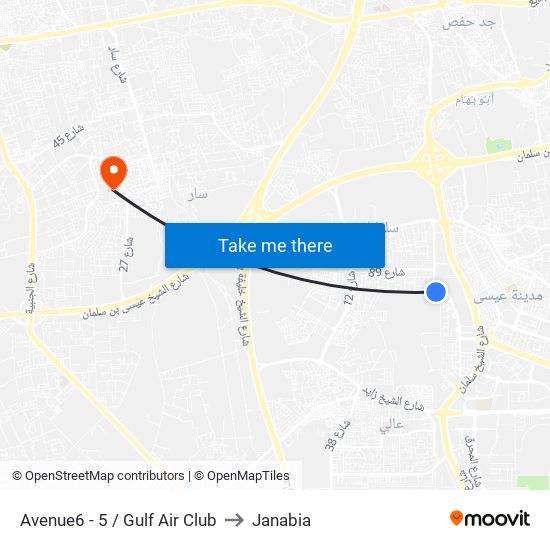 Avenue6 - 5 / Gulf Air Club to Janabia map