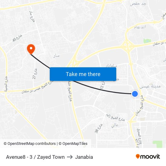 Avenue8 - 3 / Zayed Town to Janabia map