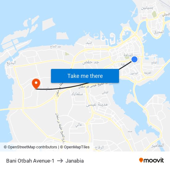 Bani Otbah Avenue-1 to Janabia map