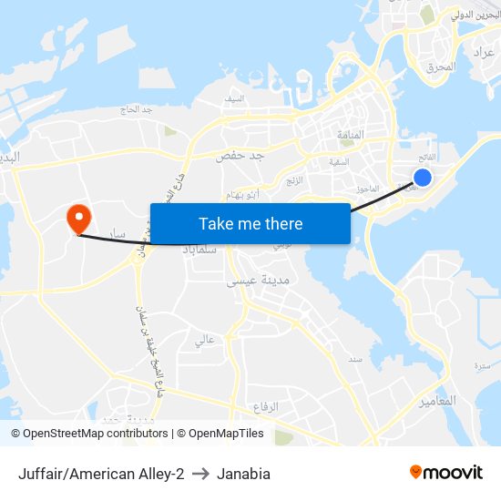 Juffair/American Alley-2 to Janabia map
