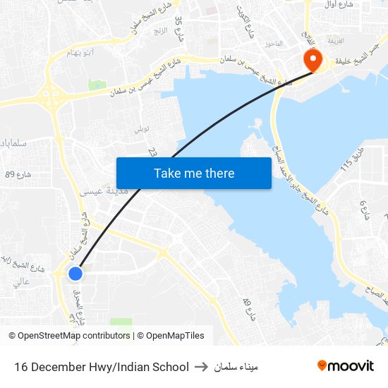 16 December Hwy/Indian School to ميناء سلمان map