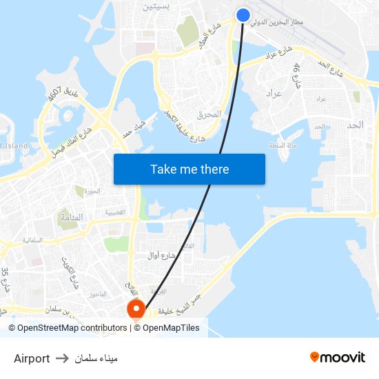 Airport to ميناء سلمان map