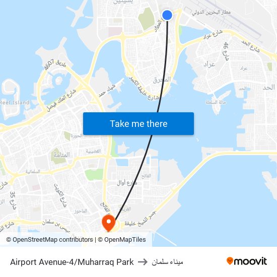 Airport Avenue-4/Muharraq Park to ميناء سلمان map