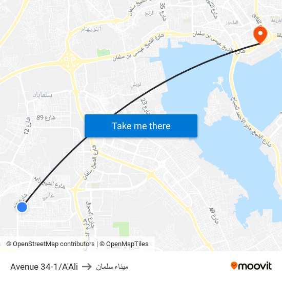 Avenue 34-1/A'Ali to ميناء سلمان map