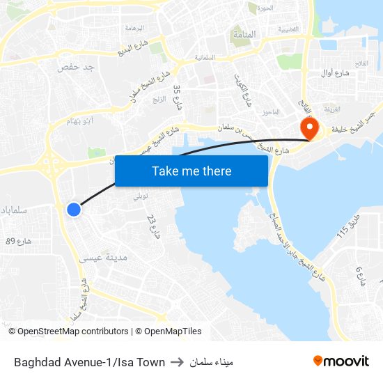 Baghdad Avenue-1/Isa Town to ميناء سلمان map